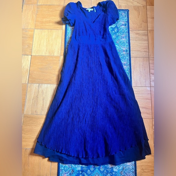 LoveShackFancy Blue Midi long Dress hutchinson silk crepe shirred flowy size 0 - Picture 7 of 10
